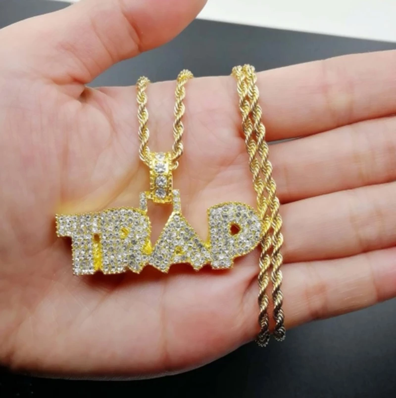 

Cool Fashion Punk Hip Hop Crystal TRAP Pendant Necklace Men Jewelry wholesale