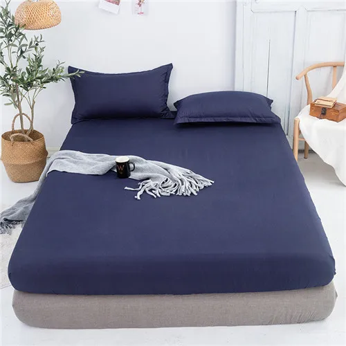 dark blue Сплошной Подогнанный лист матраца с все вокруг эластичная резинка серый зеленый Простыня Кровать Одежда Постельное белье Полный размер queen - Цвет: dark blue