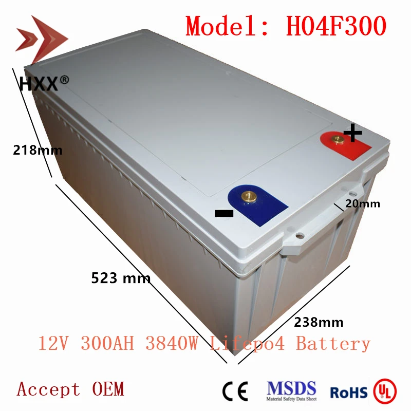 

12V 300Ah Lifepo4 Battery 3840W free Maintenance Deep Cycle Built 4S BMS 200A High Quality for Camper Yacht Solar Energy System