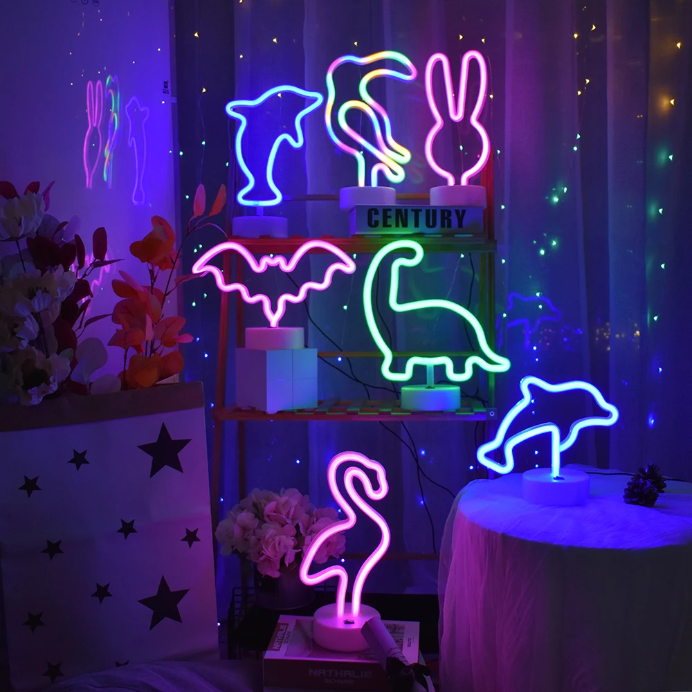 

Novelty Animal Shaped Neon Night Light Battery & USB Power Neon Table Lamps For Kids Rooms Bedroom Nursery Party Decoration