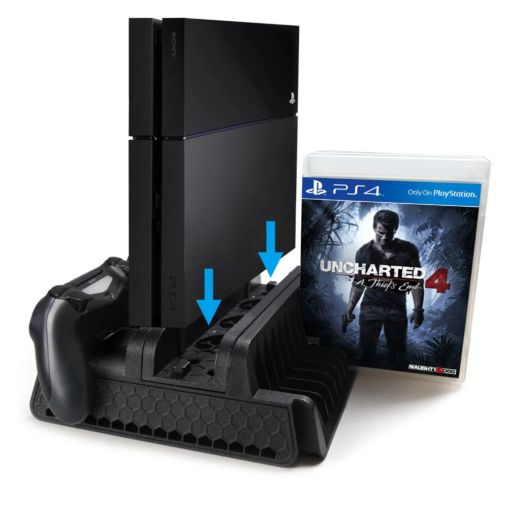 

PS4 Accessories PS4/PS4 Slim/PS4 Pro Vertical Console Cooling Fan PS4 Controller Charger Game Disk Storage Stand Tower