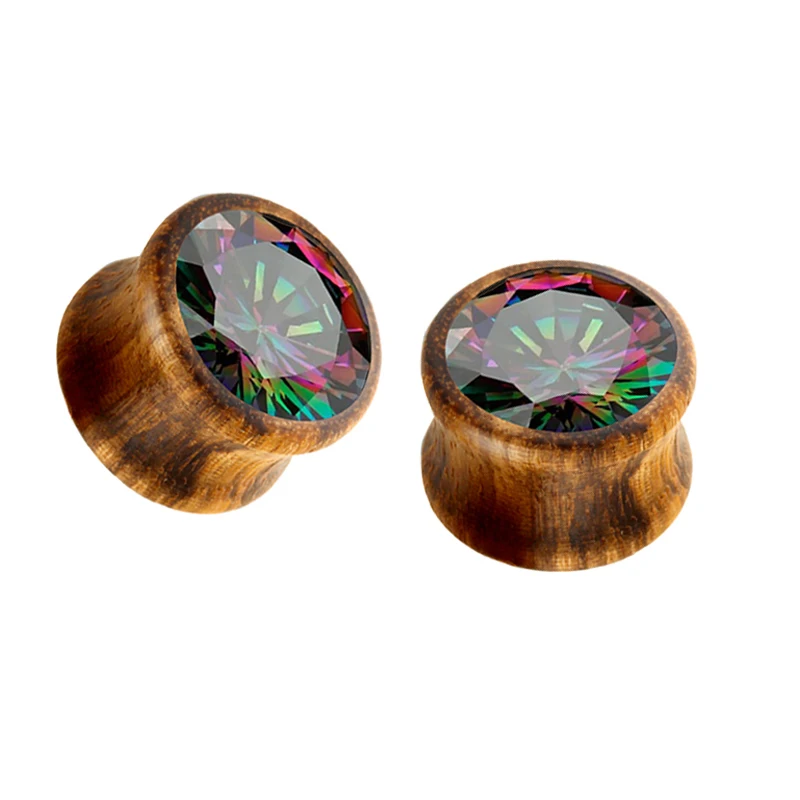 Crystal Zircon Wood Ear Plug And Tunnel Flesh 816mm Wooden Ear Tunnel