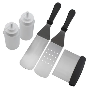 

5pcs Picnic Griddle Accessory Party Stainless Steel Spatula Scraper BBQ Tool Set Multifunctional Home Cooking With Bottle