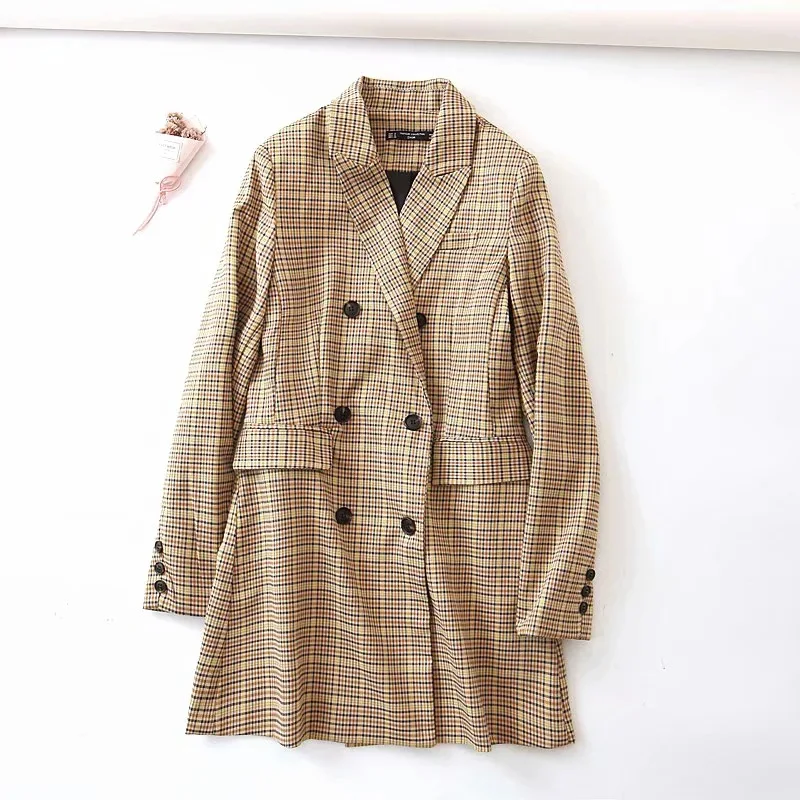 

Cqb-9266 WOMEN'S Dress New Products Double Breasted Mid-length Pattern Suit Jacket