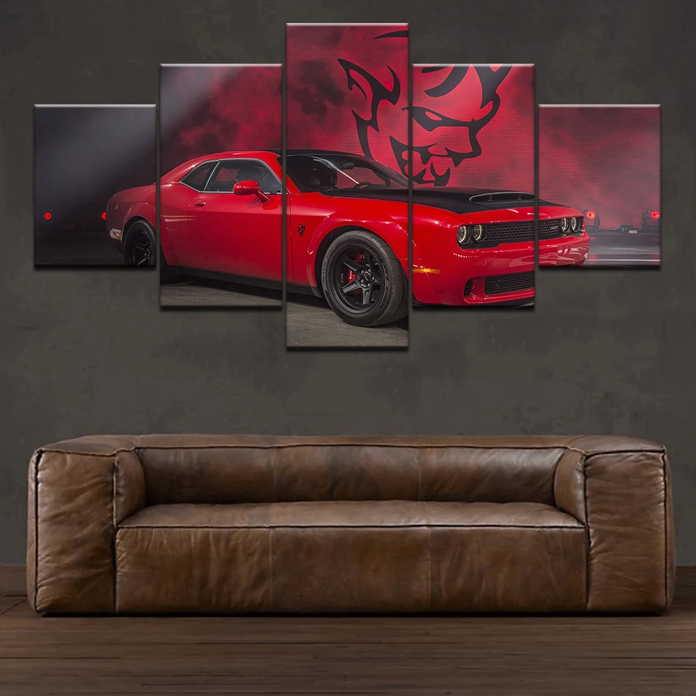 

Canvas Modern Picture Home Decoration Red Muscle Car Dodge Challenger Painting Wall Art Prints Poster Modular Frame Living Room