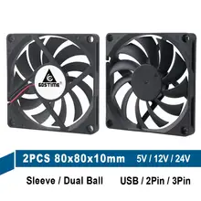Gdstime – ventilateur de refroidissement sans balais pour ordinateur, 2 pièces, 80MM 5V 12V 24V 2 broches 3 broches USB 80x80x10mm 8cm, 8010 Dual Ball