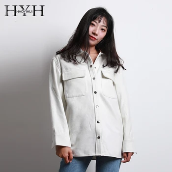 

HYH Haoyihui New Arrival Autumn Fashion Casual Women Pocket Turn-down Collar Long Sleeve Solid Loose Long Coat