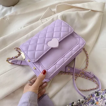 

Heart-shaped Lock Small PU Leather Crossbody Bags for Women New Sweet Chain Female Shoulder Handbags Ladies' Travel Flap Bags
