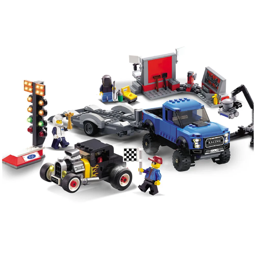 Billige STADT GESCHWINDIGKEIT CHAMPIONS Ford F 150 Raptor Modell EINE Heißer Stange Auto Bausteine Kit Bricks Classic Modell Kinder Spielzeug Für kinder Geschenk