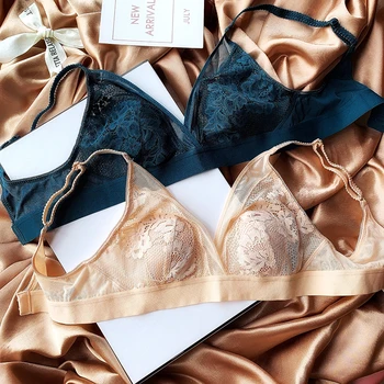 

BC triangle cup ultra-thin underwear set perspective sexy lace seamless bra set female embroidery gathered breathable lingerie