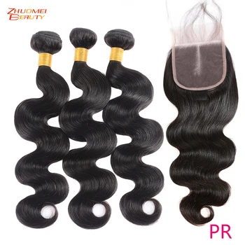 

Brazilian Body Wave Bundles With Closure Human Hair 3/4 Bundles With Closure 4X4 Lace Closure With Bundles Zhuomei Beauty Hair