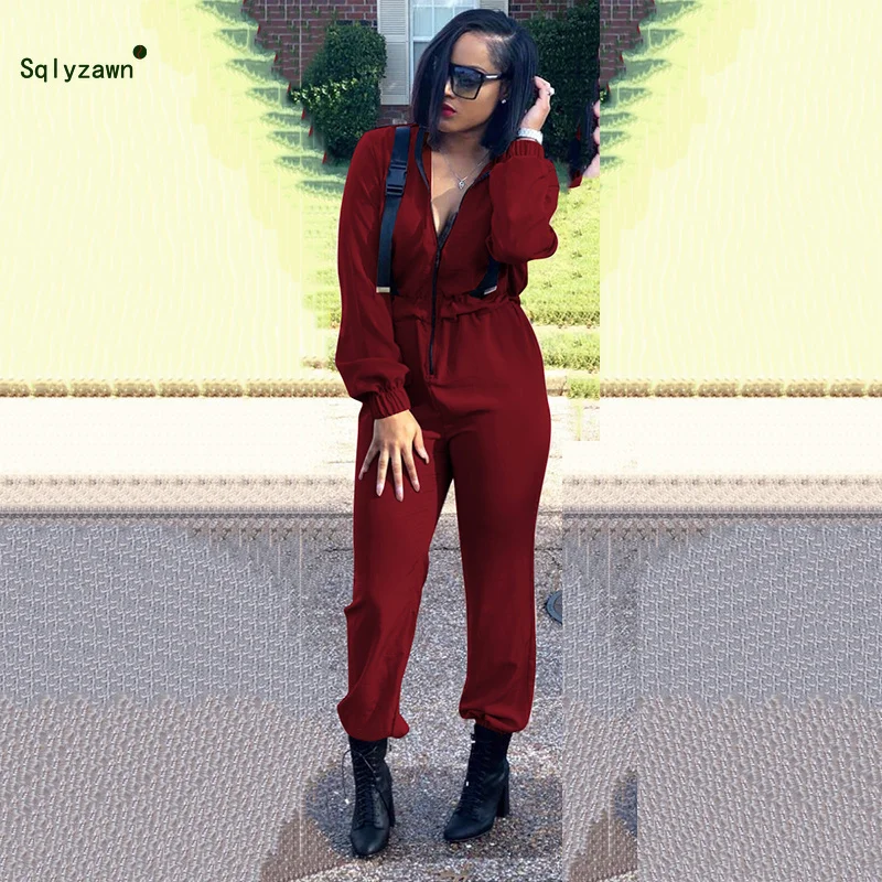 Женский Облегающий комбинезон с пряжкой и длинным рукавом Осень зима уличная