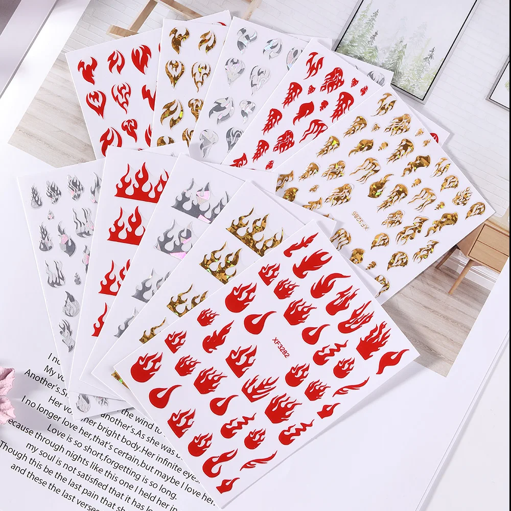5 цветов/набор огненных наклеек для ногтей, красивый огненный дизайн, Волшебная блестка для ногтей, наклейки для украшения ногтей, наклейки для маникюра