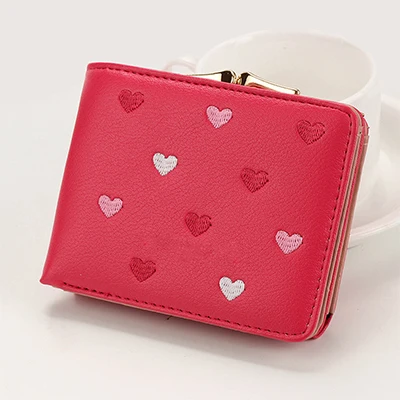 Милый женский короткий кошелек с вышивкой в форме сердца, многофункциональный женский мини кошелек карамельного цвета, кошельки для монет, посылка для карт, новинка - Цвет: red