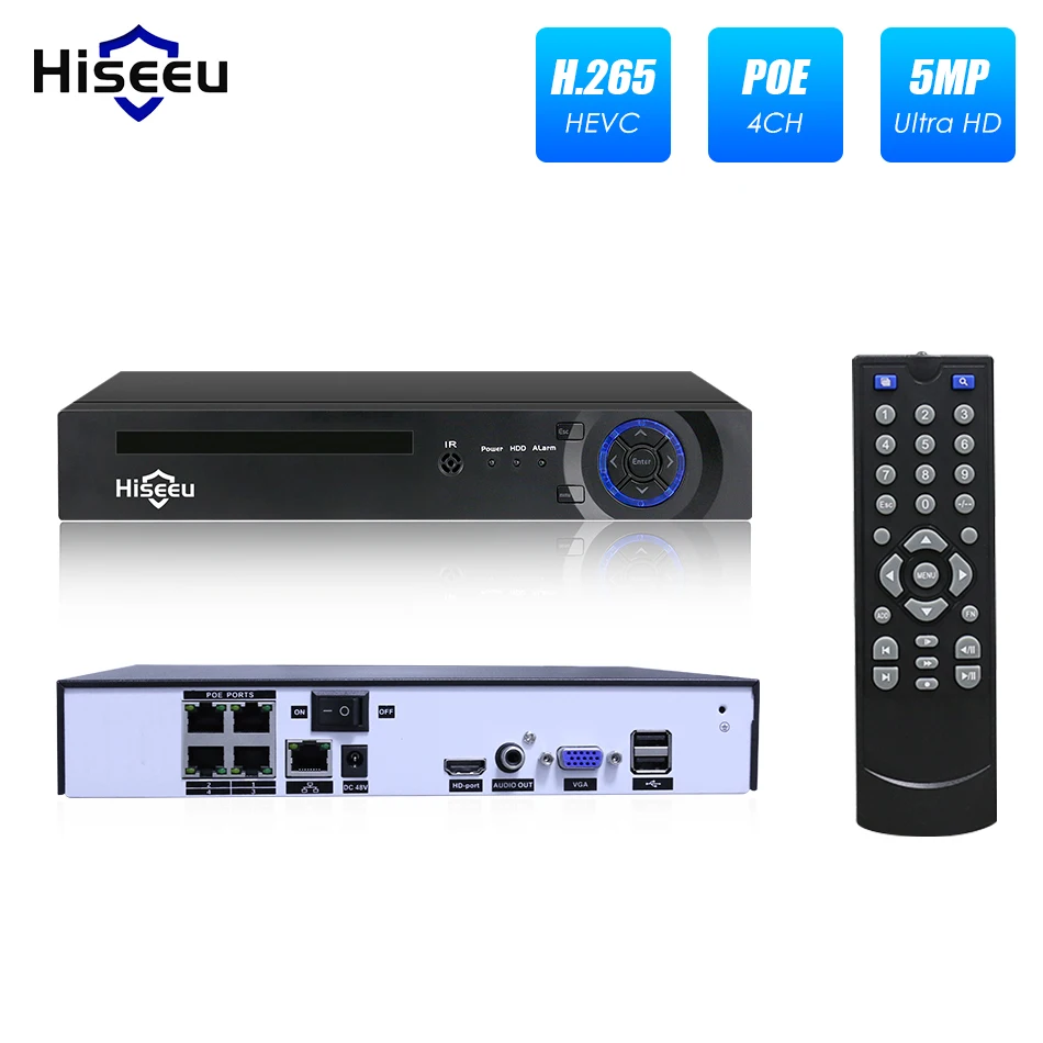 Hiseeu 4CH 8CH 4MP 5MP PoE NVR For POE IP Camera system Surveillance H.265 48V 802.3af ONVIF CCTV NVR XMEYE APP