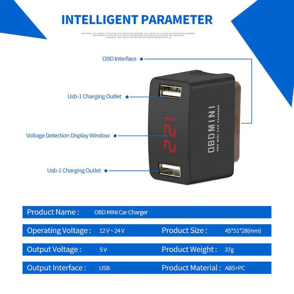 OBD Мини Автомобильное зарядное устройство со светодиодом Дисплей 12/24V зарядка через usb 2 Порты для смарт-телефон Аксессуары для телефона