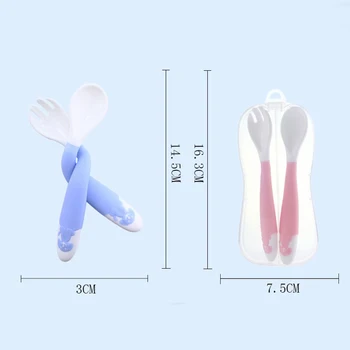 

Baby Silicone Spoon Fork with Box Mother Kids Feeding Solid Utensils Children Dietary Supplement Tableware Cutlery Cartoon Fresh