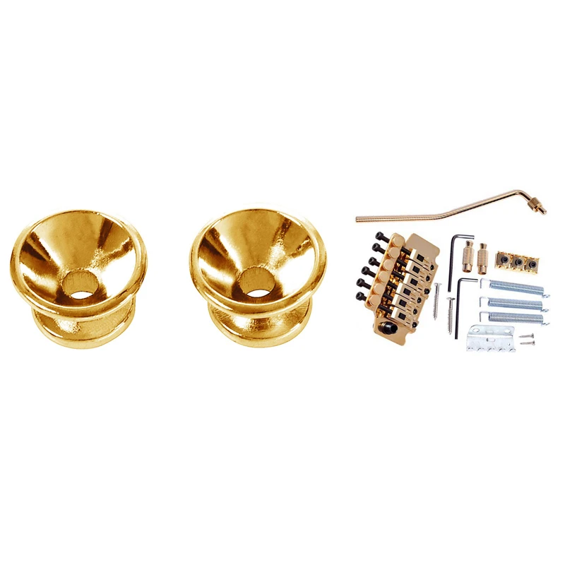 2 X Electric Acoustic Guitar Bass Strap Button Screw Lock Pins Pegs Pads Golden &amp 1Set Gold Tremolo Bridge | Спорт и развлечения