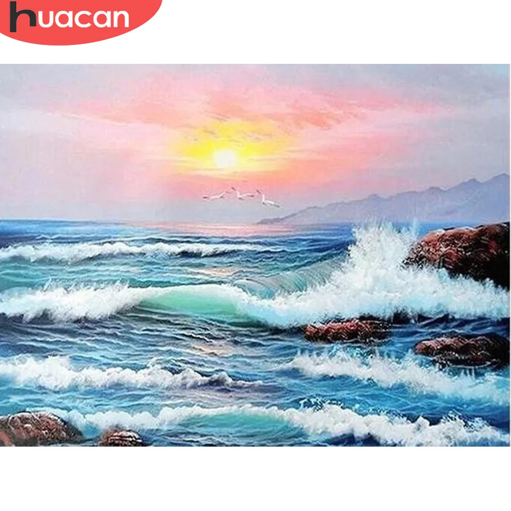 HUACAN краска с бриллиантами пейзаж 5d алмазная ing полная квадратная волна вышивка
