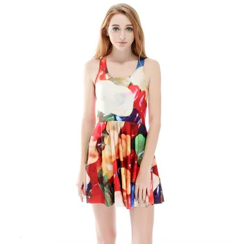 

Hot Selling Europe and America Digital Printing Color Fudge QQ Candy Pleated One Piece Full Skirt Skd1140