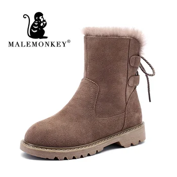 

4 Colors Women Winter Snow Boots Leather Casual Shoes Ladies Flats Split Cow Suede Warm Ankle Boots Casual Snow Boots Flats