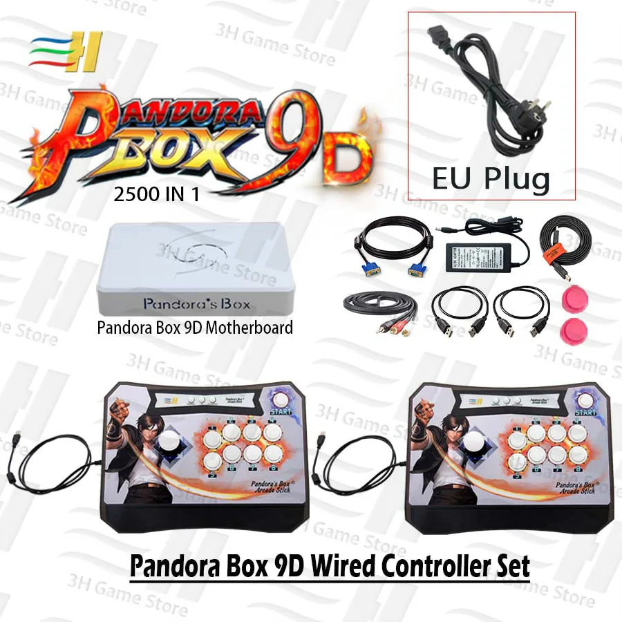9D 2Pwired kof EU Pandora Box 9D проводной контроллер Набор 2 игрока бой аркадная палка консоль usb Нулевая задержка 2500 в 1 HDMI VGA подключение к ТВ ПК ps3 - Цвет: 9D 2Pwired kof EU