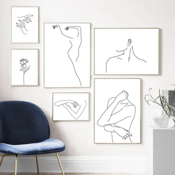 

Minimalist Abstract Line Dancer Girl Flower Wall Art Canvas Painting Nordic Posters And Prints Wall Picture Living Room Decor