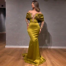 Robe De bal sirène Sexy pour femmes, col en V profond avec perles, épaules dénudées, manches longues, grande taille, 2021 