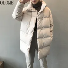 Olome Winter Jacket Women Thicken Warm Ladies Long Coats 2021 Fashion Stand Collar Single Breasted Oversized Loose Outerwear
