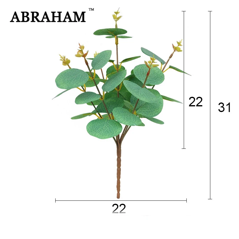 

31cm 7 Fork Silk Leaves Artificial Eucalyptus Tree Branch Green Plants Real Touch Leafs Fake Tree Bouquet For Home Autumn Decor