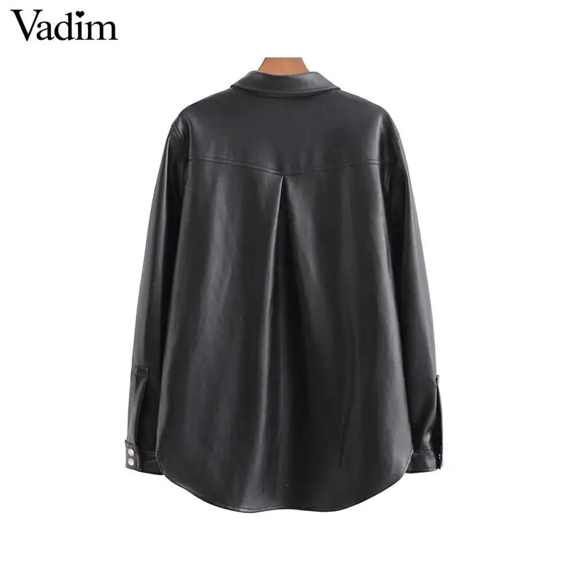 Vadim женская черная блузка из искусственной кожи негабаритных размеров с карманами и длинным рукавом, женские повседневные стильные шикарные свободные топы, блузы LB735