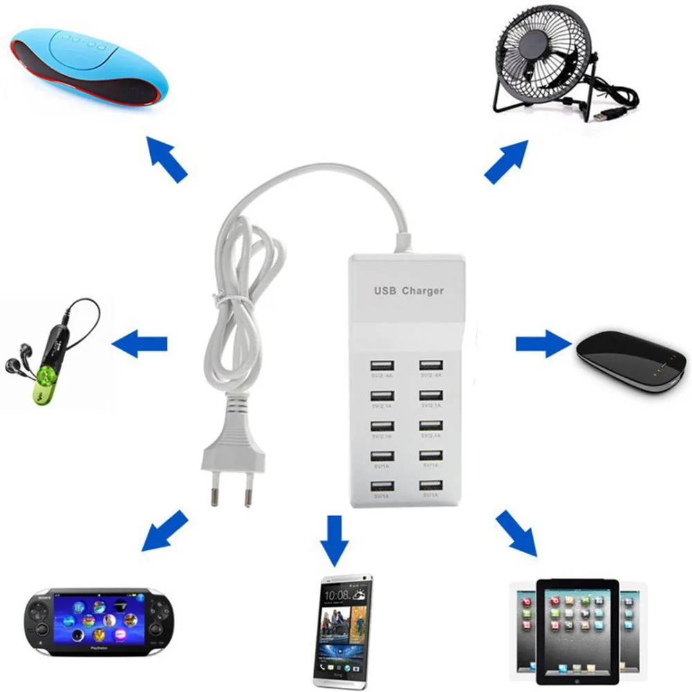 10 Порты usb Зарядное устройство станция SplitterMobile телефон Зарядное устройство концентратор умная ИС(интеграционная схема зарядки 5V 2A универсальный для IPhone samsung Mp3 планшет