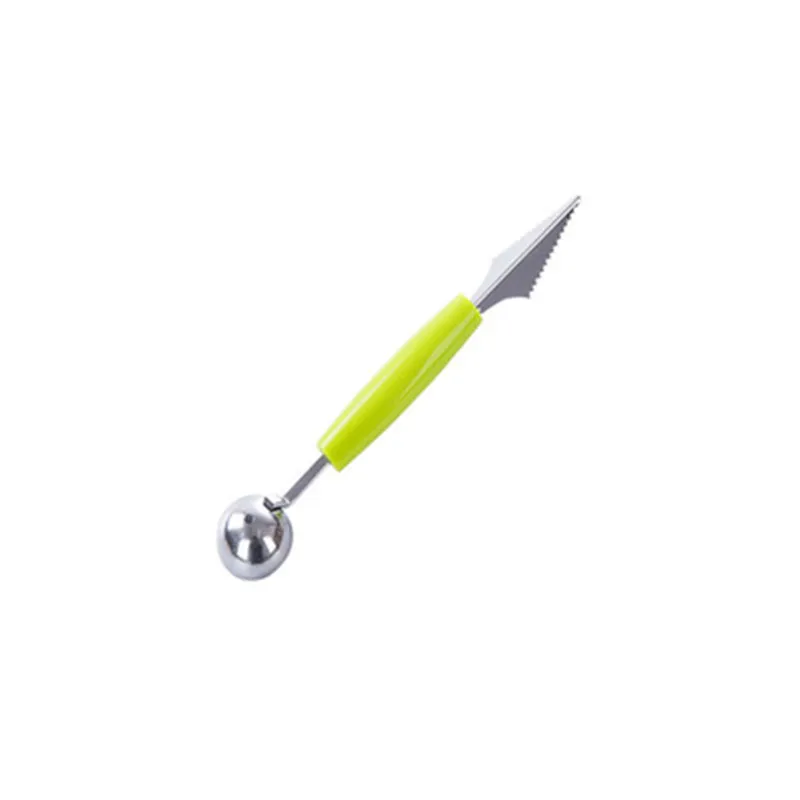 Green Двуглавый овощи фрукты резьба нож Фруктовая тарелка копания совок для мячей ложка гофрированная резьба нож ложка для арбуза - Цвет: Green