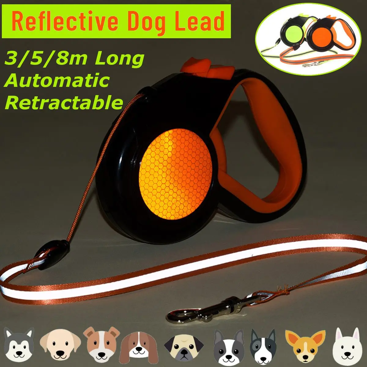 Retractable Automatic Leash Stop Walking Extendable Reflective Leashes Dog Lead 