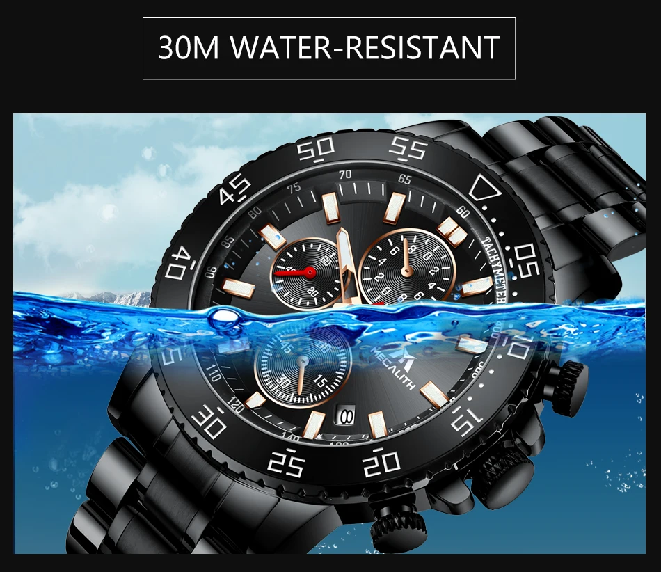 Relogio Masculino MEGALITH спортивные водонепроницаемые аналоговые часы мужские модные кварцевые наручные часы мужские светящиеся часы с хронографом 8087 м