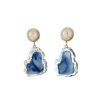 

DI-241 Temperament of restoring ancient ways haze blue resin South Korea small stud earrings long eardrop female restoring
