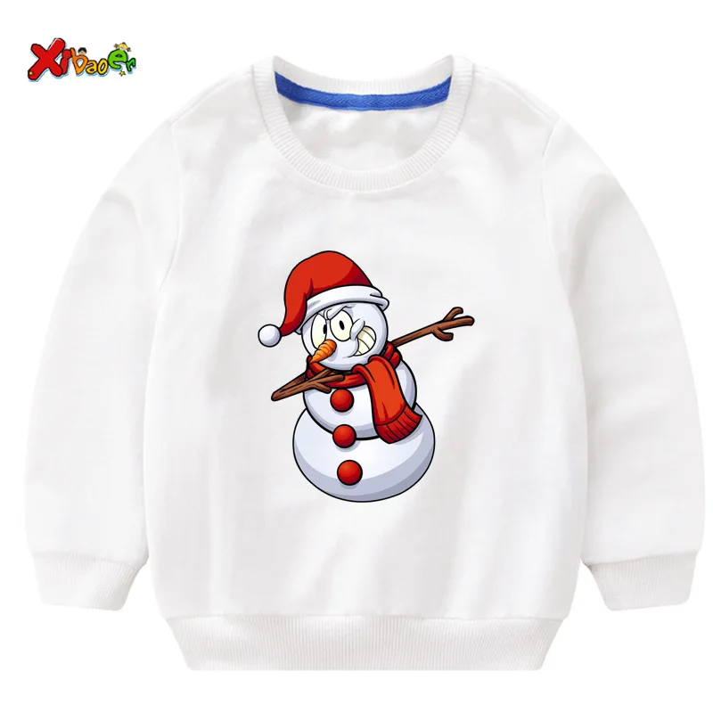 Детские Рождественские костюмы, одежда, толстовки для мальчиков, Детские хлопковые рубашки, свитер для маленьких мальчиков, Детский свитер, одежда для мальчиков 3 лет - Цвет: sweatshirt white