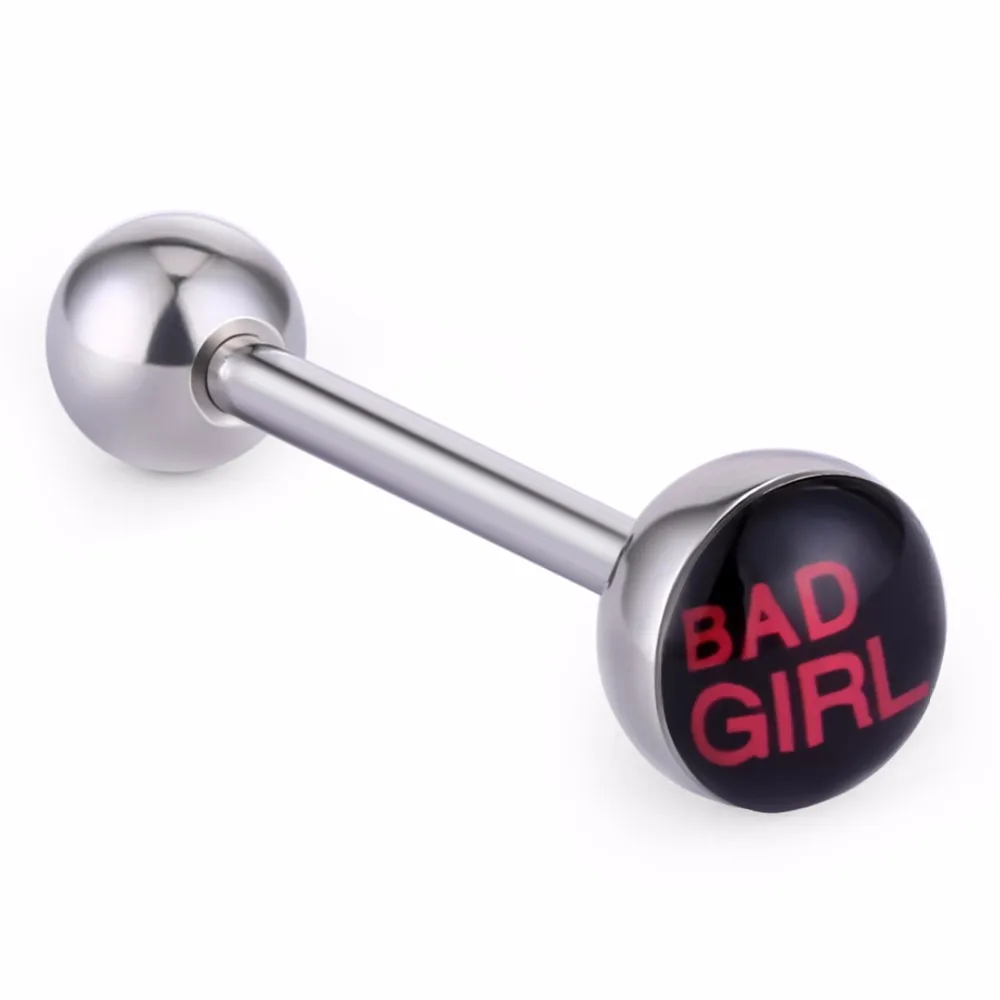 Гладкие сексуальные Необычные кольца с логотипом языка, кольца для пирсинга языка из нержавеющей стали для баров, качественные ювелирные изделия для тела - Окраска металла: Bad Girl