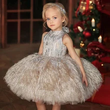 

Yipeisha Feather Flower Girl Dress O Neck Sleeveless Ball Gown Birthday Party Dress for Girls Child Dress First Communion Gown