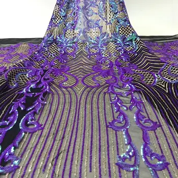 

Luxury African Sequin Lace Fabric Purple French Lace Fabrics High Quality Tulle Net Lace Fabric for Wedding Dresses 5 Yards
