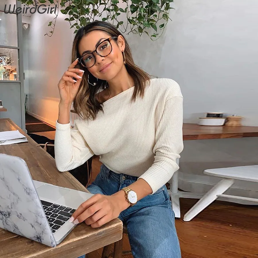 

weirdgirl Casual Knitted Sweater Women Streetwear full Sleeve Pullovers Loose Solid Coat 2019 Autumn Fashion lady office wear