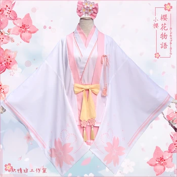 

Anime Cardcaptor Kinomoto Sakura Cosplay Costume Cherry Lovely Kimono Uniform Halloween Fancy Dress For Women