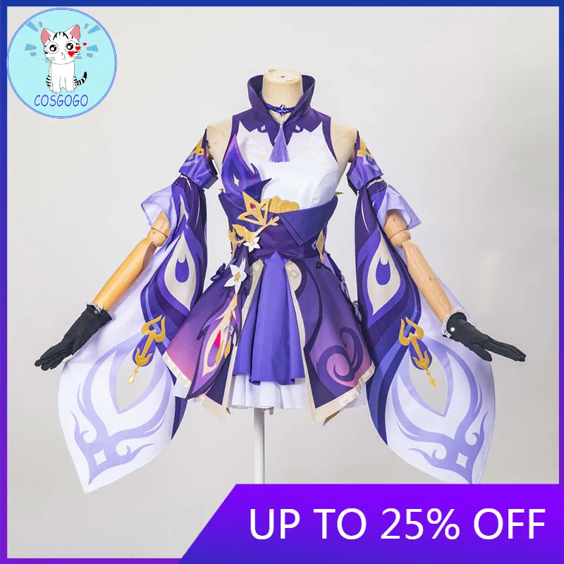 

Anime Genshin Impact Keqing Game Suit Purple Lovely Dress Gorgeous Uniform Cosplay Costume Halloween Outfit For Women