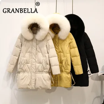 

2020 new women's white duck down overcoat female long over the knee thickening loose natural raccoon fur collar hooded coats