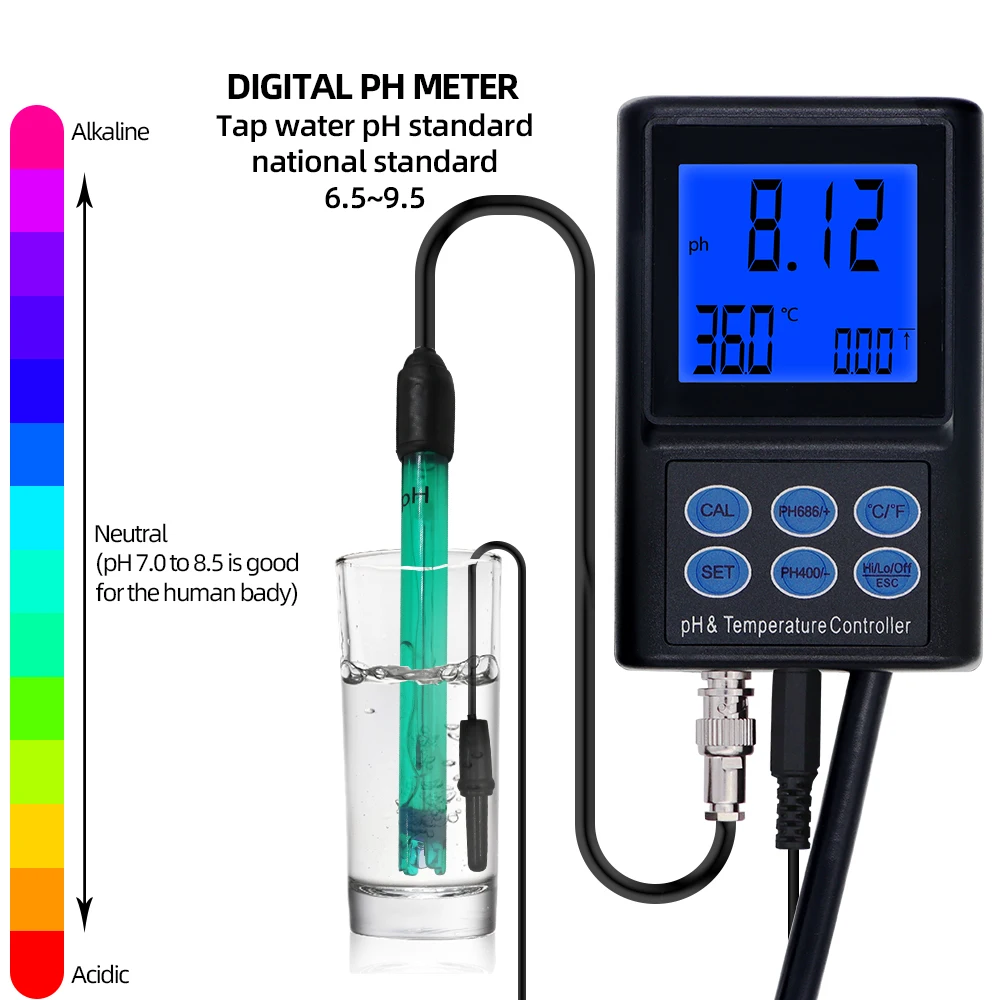 PH-221 Digital PH and Temperature Controller Meter With Backlight LCD Display