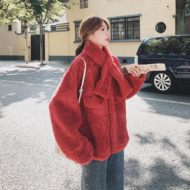 

Photo Shoot 2019 New Style Winter Korean-style Loose-Fit Furry ke li rong Mid-length Fashion INS Fashion Lambs Wool Coat Women's