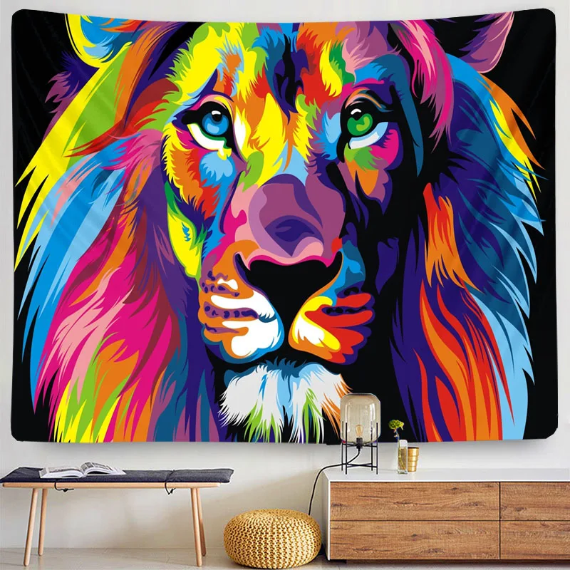 

lion tapestry printed oil painting art tapestry psychedelic animal Cartoonwall hanging beach towel thin polyester blanket yoga