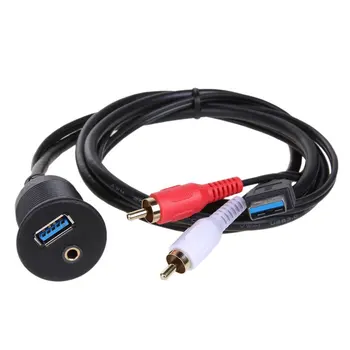 

1m Car Dashboard Flush Mount Panel USB 3.0 3.5mm AUX RCA Extension Flush Mount Male to Female Cable Car Styling Dashboard