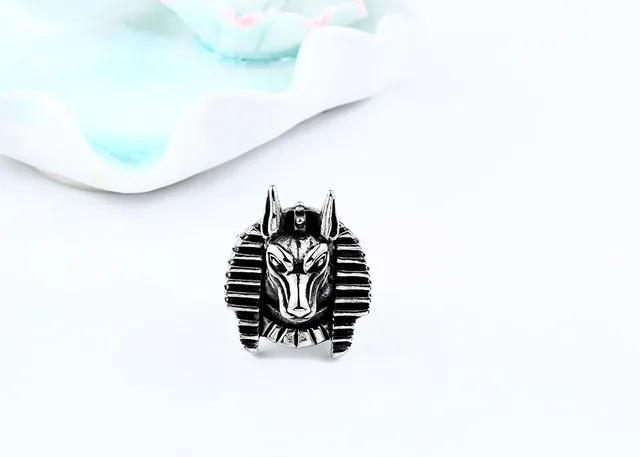 Anello Uomo Acciaio Inossidabile Anubis - Testa Di Sciacallo Egizio Con Croce Ankh, Design Antico - Foto 8