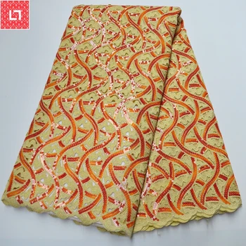 

CS-Orange Sequin Lace Fabric High Quality African French Tulle Net Lace Fabric 5 Yards Embroidery Guipure Lace Fabric